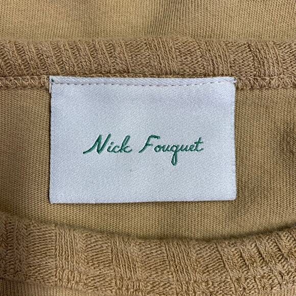 NICK FOUQUET Size S Khaki Matchstick Embroidery Cotton Short Sleeve T-shirt - Picture 8 of 9